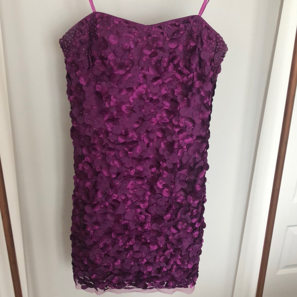 Adrianna Papell purple strapless party dress